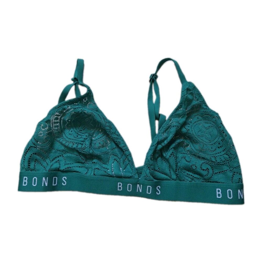 Bonds Intimately Lace Bralette Teal Green Wireless Adjustable Straps Size L EUC